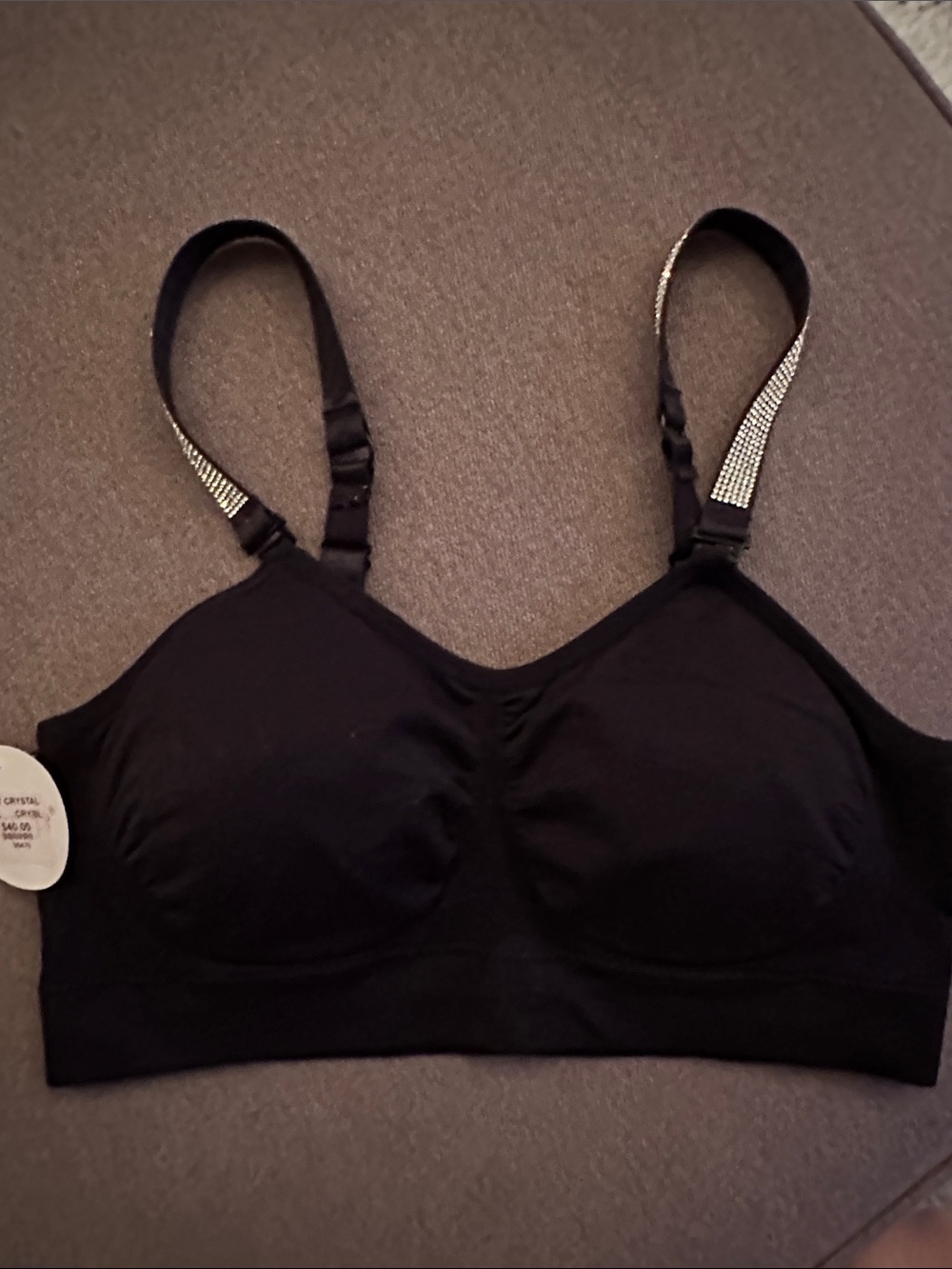 Black Seamless Wirefree Bra with Rhinestone Straps